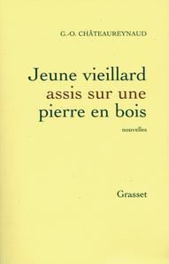 Jeune vieillard assis sur une pierre en bois